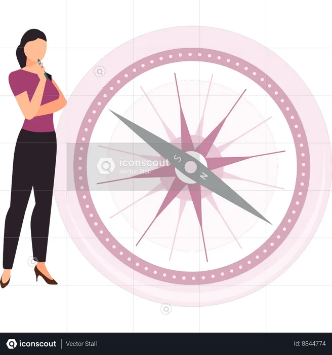 Girl is thinking about the compass  Illustration