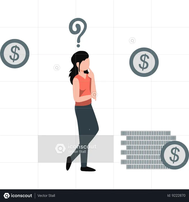 Girl is thinking about the dollar coins  Illustration