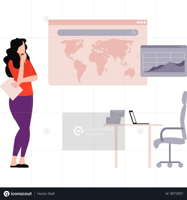Girl is thinking about the office work  Illustration