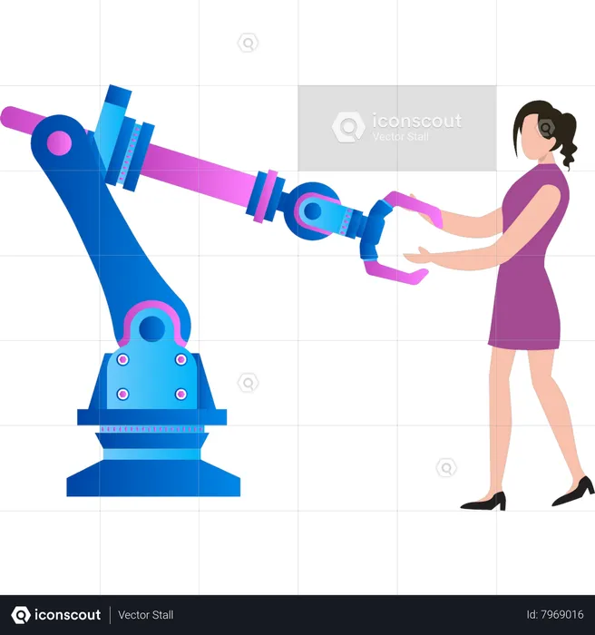 Girl  is touching machine  Illustration