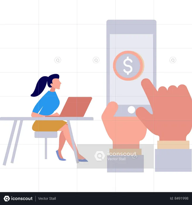 Girl is transferring money online  Illustration