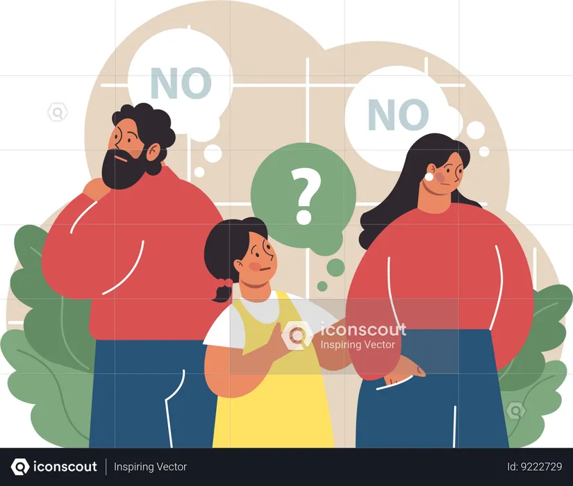 Girl is trying to convince her parents on her mistake  Illustration