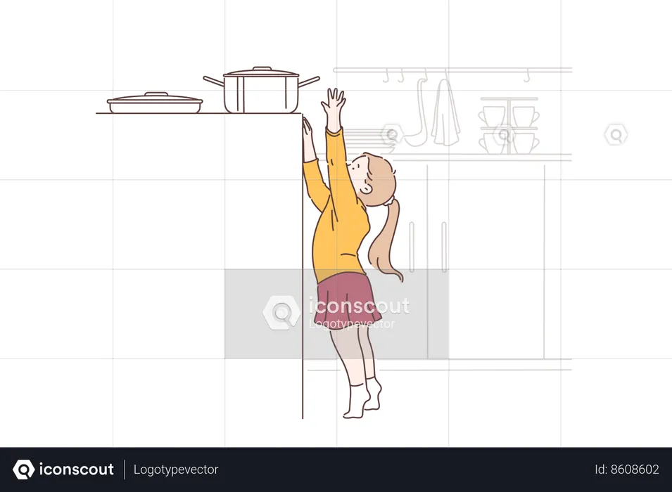 Girl is trying to take hot pot from gas stove  Illustration