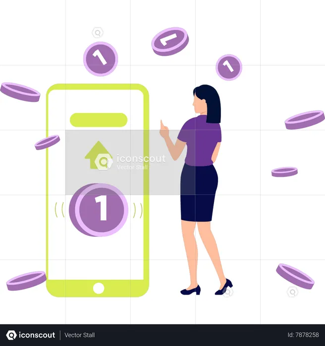 Girl is uploading coins  Illustration