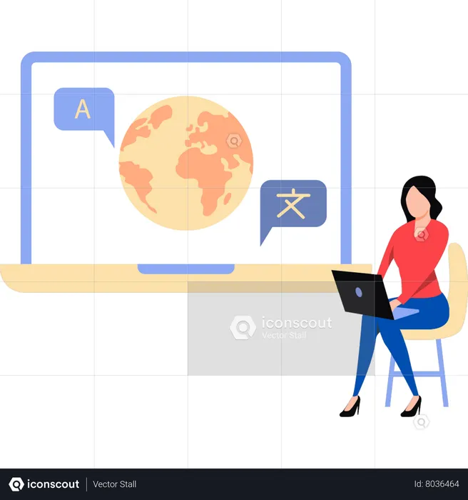 Girl is using a laptop  Illustration