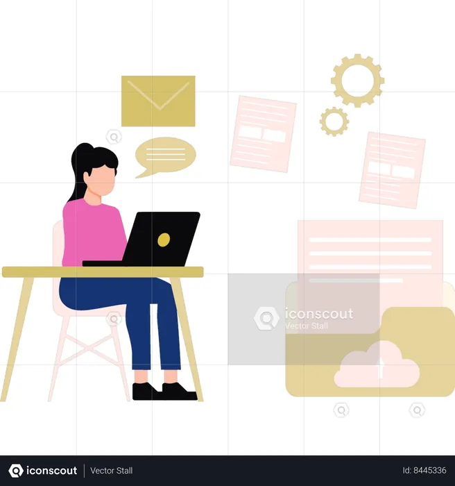 Girl is using a laptop for checking email  Illustration