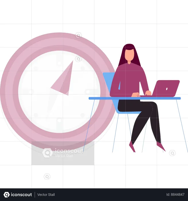 Girl is using laptop for compass direction  Illustration