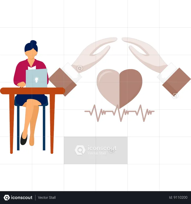 Girl is using laptop for medical insurance  Illustration