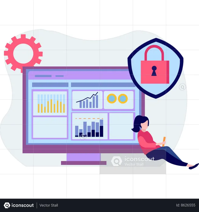 Girl is using mobile for security setting  Illustration