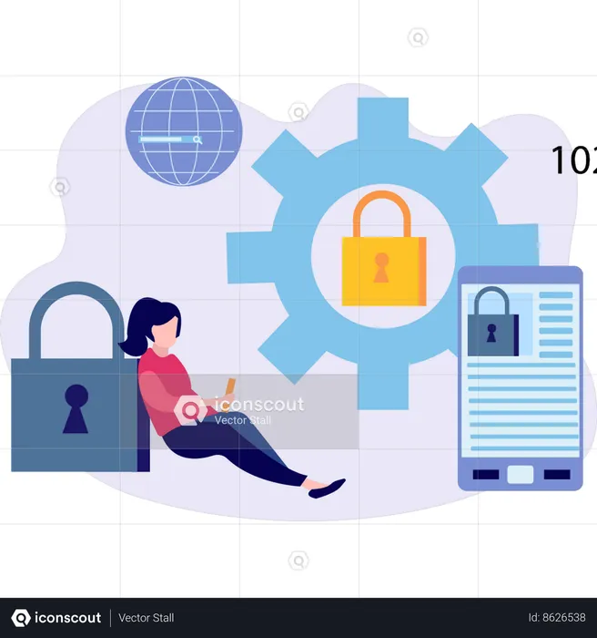 Girl is using mobile for security setting  Illustration