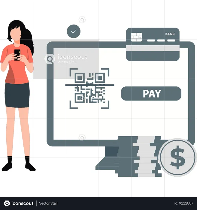 Girl is using phone for card payment  Illustration