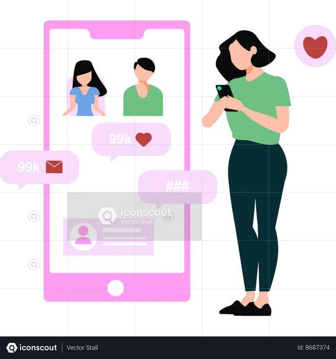 Girl is using social media  Illustration