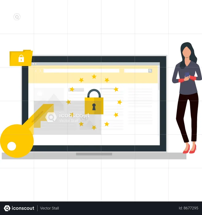 Girl is using the mobile protection  Illustration