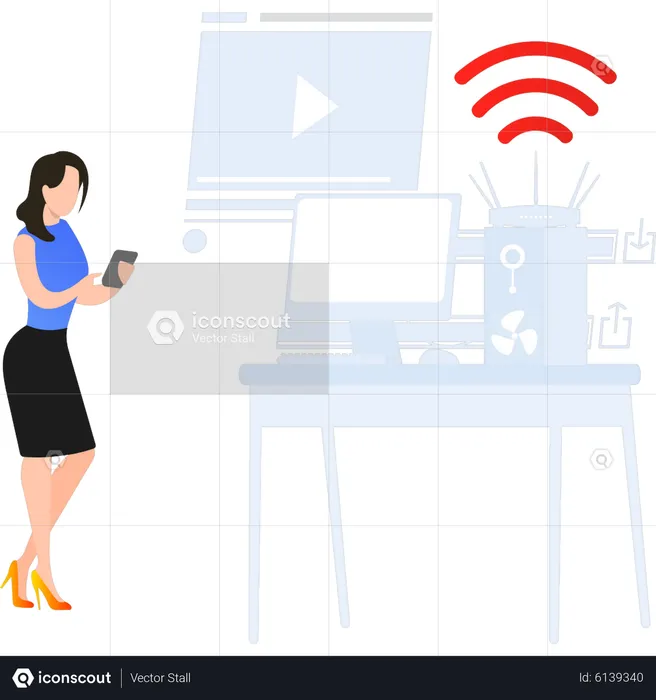 Girl is using Wifi for work  Illustration