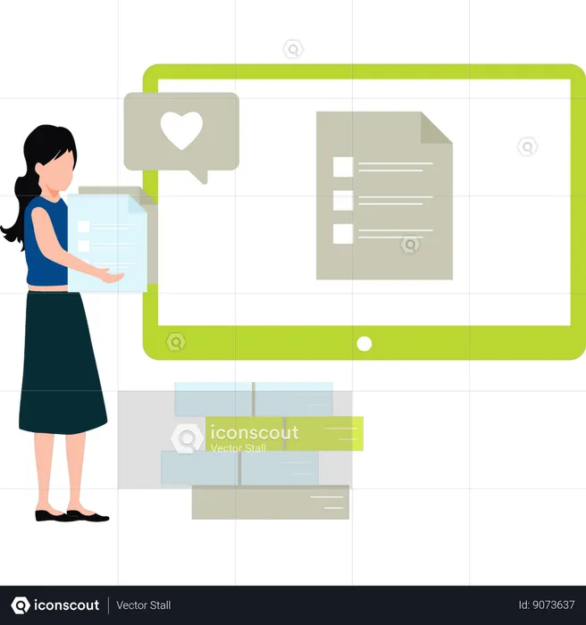 Girl is viewing a document  Illustration