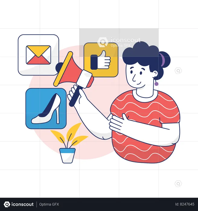 Girl is viewing marketing messages  Illustration