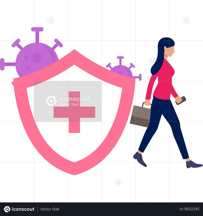 Girl is walking by shield  Illustration