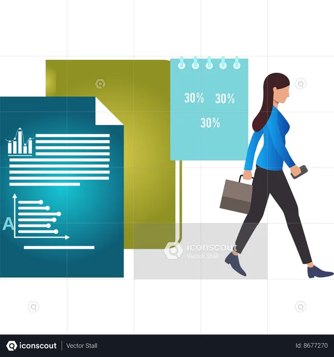 Girl is walking with business documents  Illustration