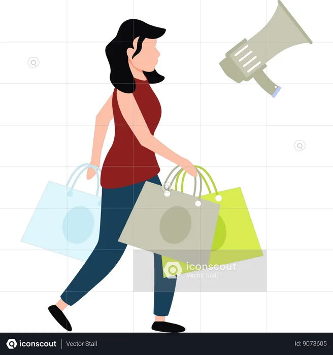 Girl is walking with her shopping bag  Illustration