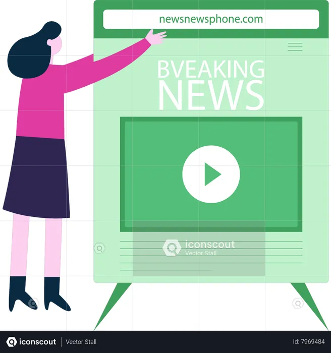 Girl is watching breaking news on website  Illustration