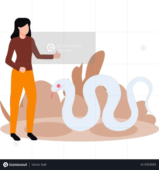 Girl is watching snake  Illustration