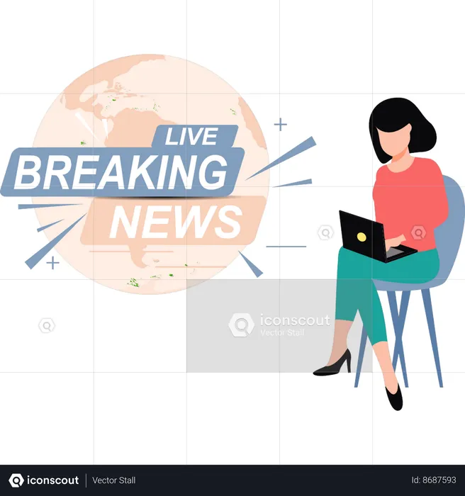 Girl is watching the breaking live news  Illustration