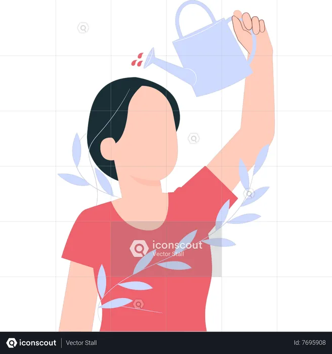 Girl is watering herself  Illustration