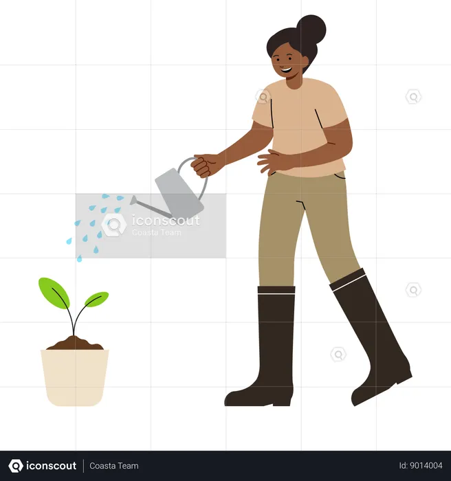 Girl is watering plants  Illustration
