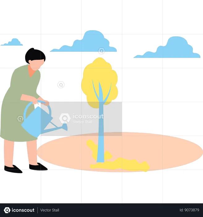 Girl is watering the plant  Illustration