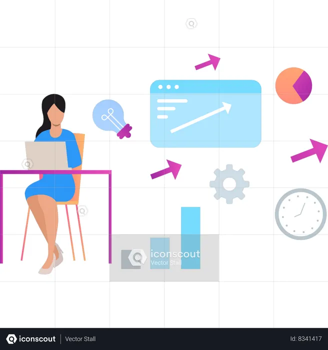 Girl is working at her desk  Illustration