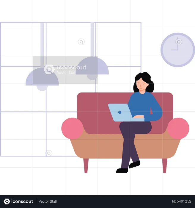 Girl is working at home due to pandemic  Illustration