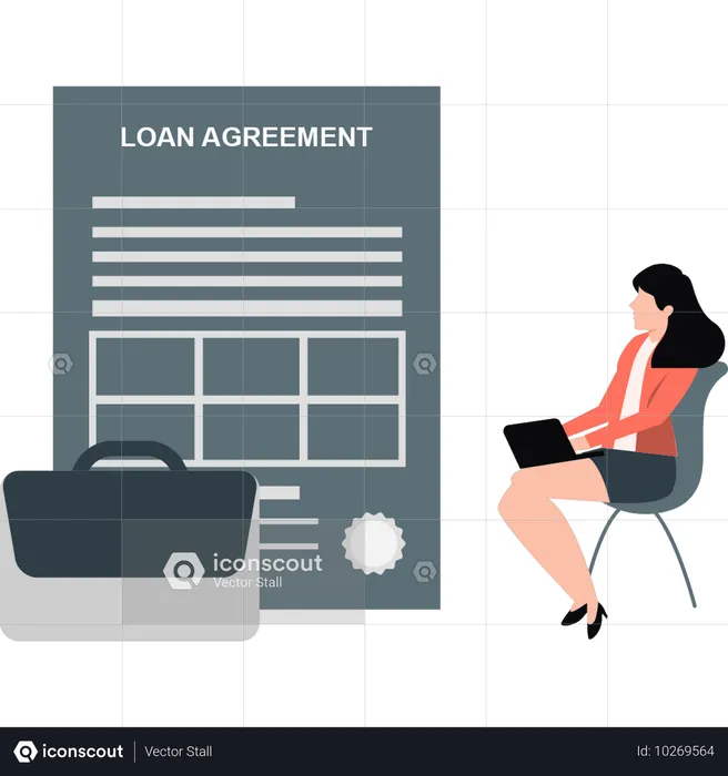 Girl is working business loan agreement  Illustration