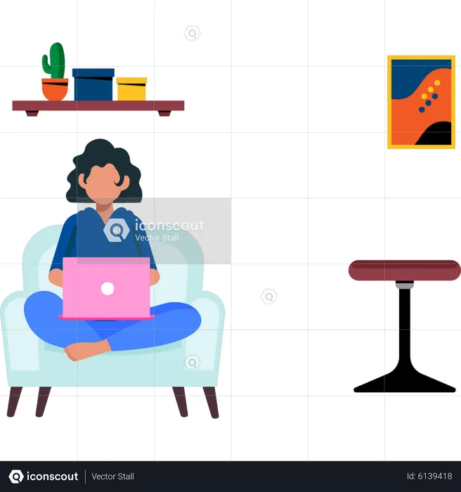 Girl is working from home  Illustration