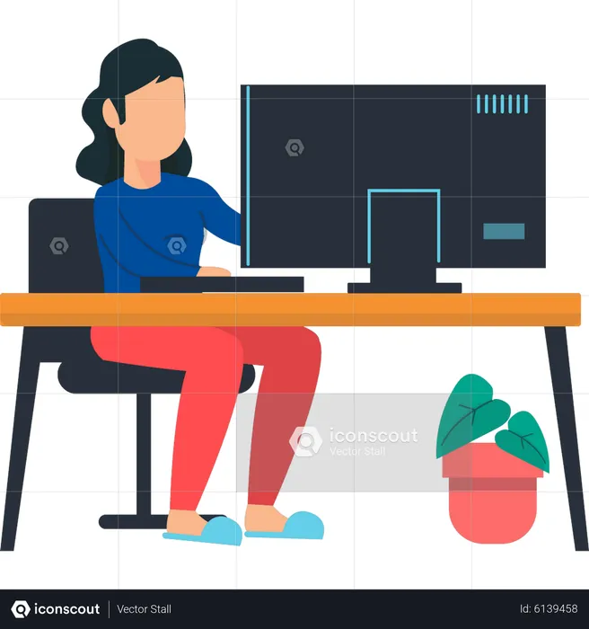 Girl is working from home  Illustration