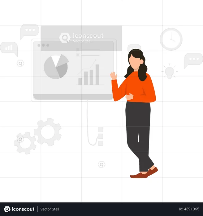 Girl is working on a business data  Illustration