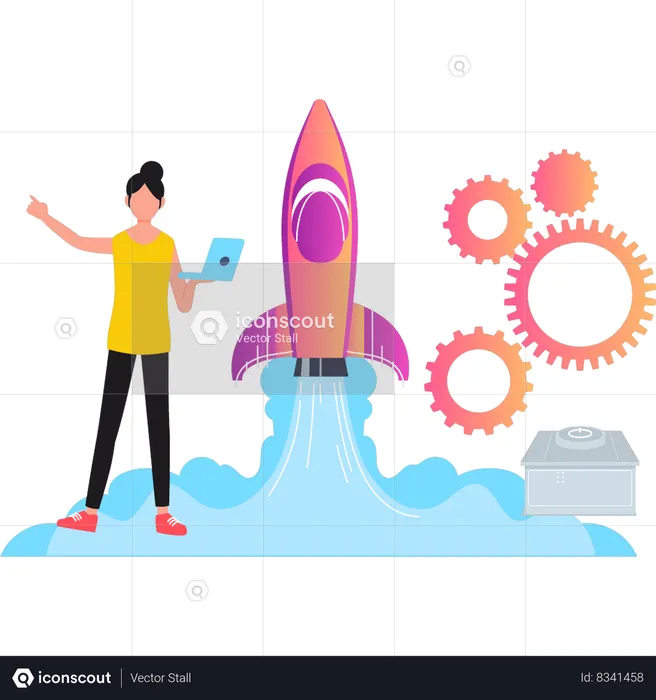 Girl is working on a business startup  Illustration