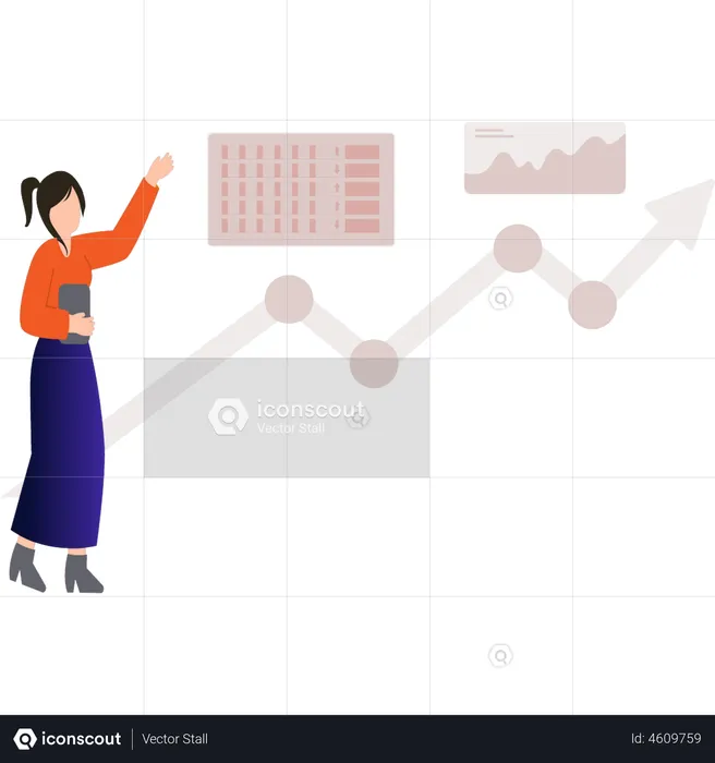 Girl is working on analytical chart  Illustration