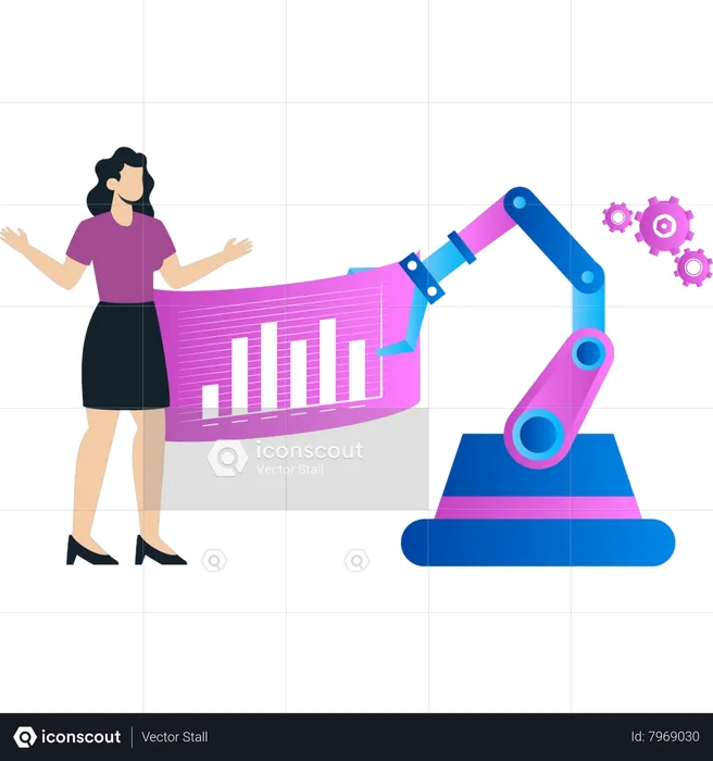 Girl is working on automation graph  Illustration