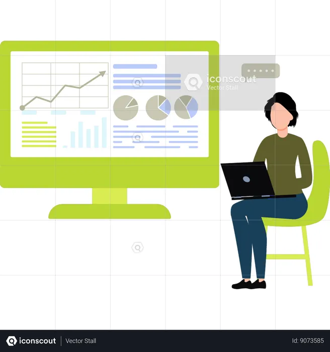 Girl is working on business analysis  Illustration