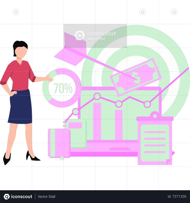 Girl is working on business goal  Illustration