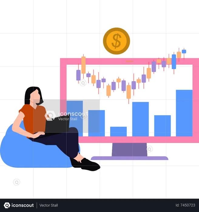 Girl is working on business graph  Illustration