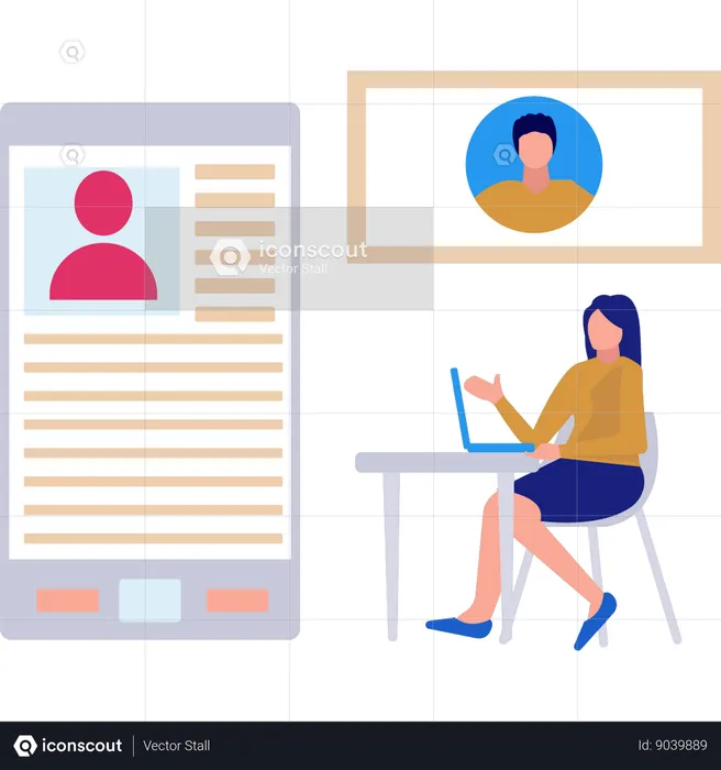 Girl is working on business profile  Illustration