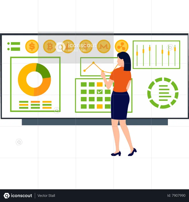 Girl is working on currency graph  Illustration