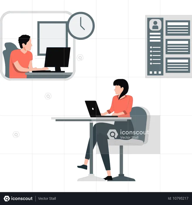 Girl is working on laptop  Illustration