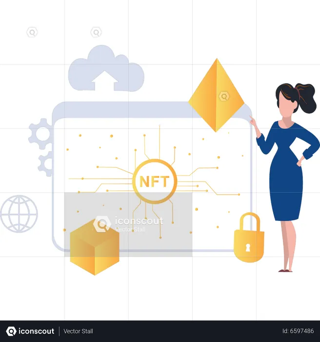 Girl is working on NFT connectivity  Illustration