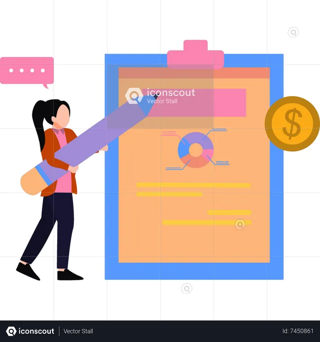 Girl is working on the dollar chart  Illustration