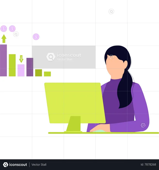 Girl is working on the finance graph  Illustration