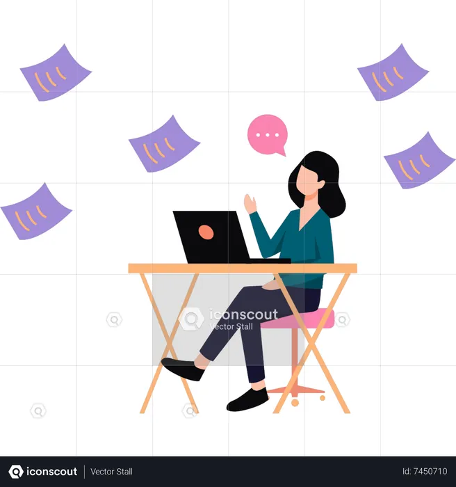 Girl is working on the laptop  Illustration