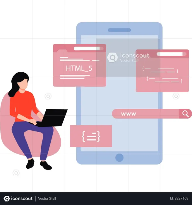 Girl is working on web coding  Illustration