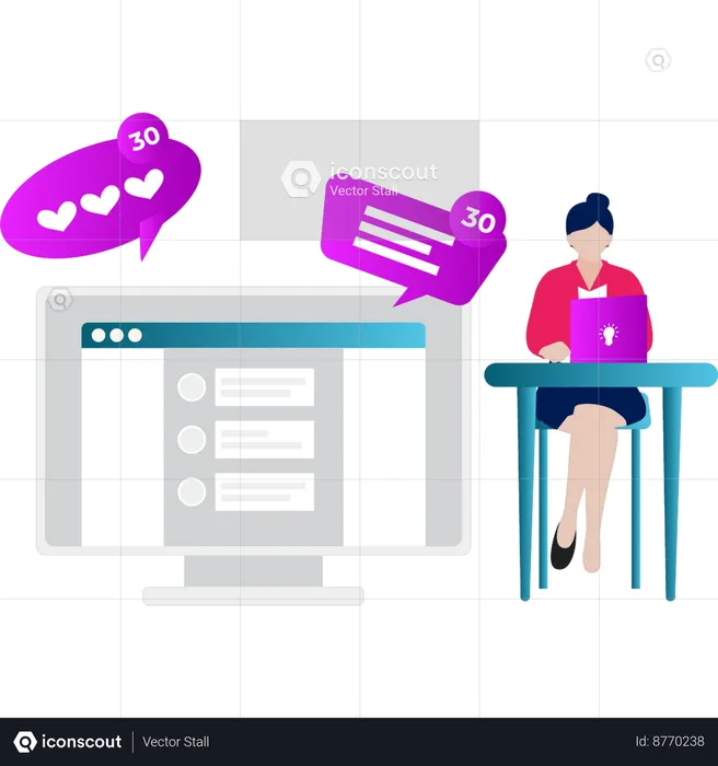 Girl is working on web page likes  Illustration